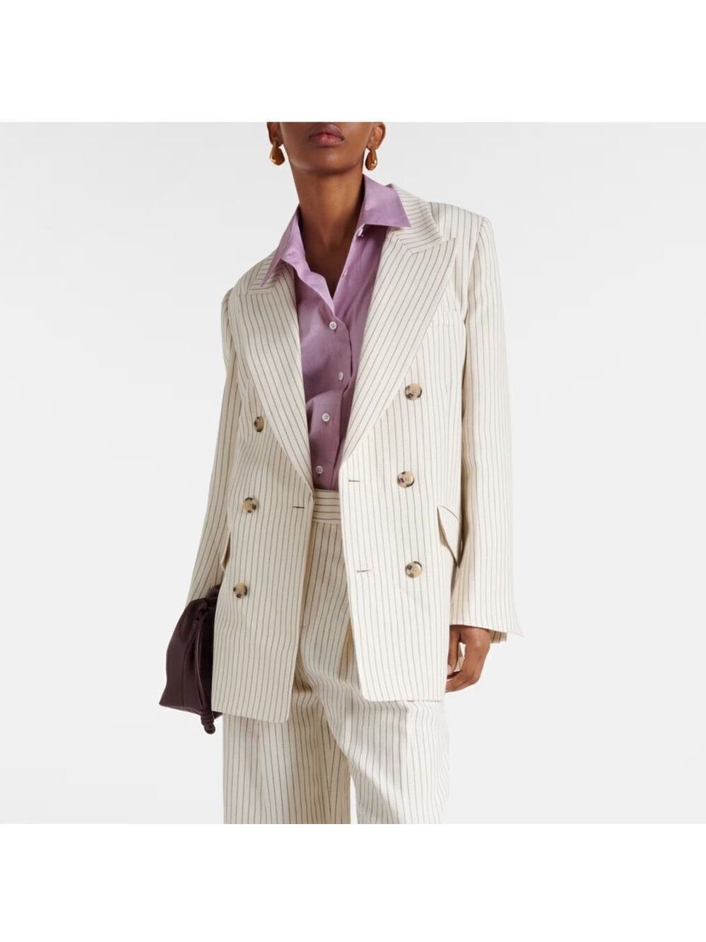 NEW Frame Pinstripe Cotton-Linen Double Breasted Blazer Cream Multi Size 2